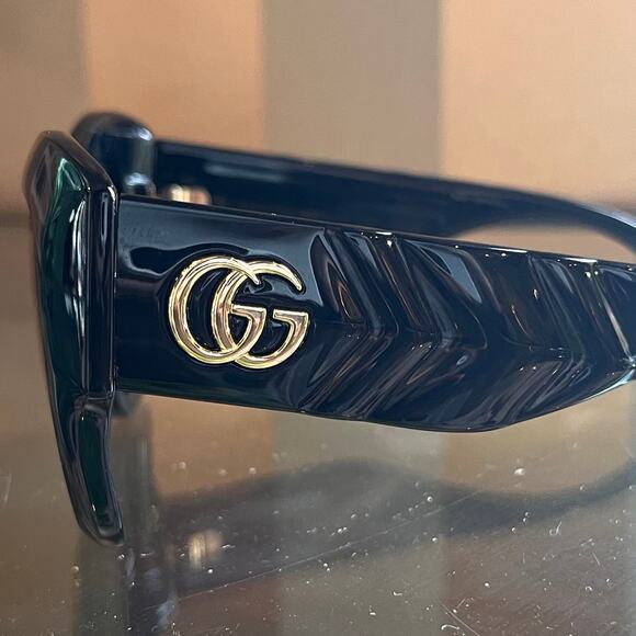 Gucci GG0808S 001 Marmont Black Round Cat Eye Acetate Sunglasses - Picture 7 of 11